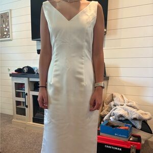 Vintage 1990s Scott McClintock Cream Sheath Wedding Dress Bateau Neckline